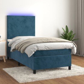 Cama box spring colchón y LED terciopelo azul oscuro 100x200 cm Cama box spring colchón y LED terciopelo azul oscuro 100x200 cm