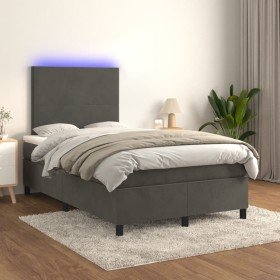 Cama box spring colchón y LED terciopelo gris oscuro 120x200 cm Cama box spring colchón y LED terciopelo gris oscuro 120x200 cm