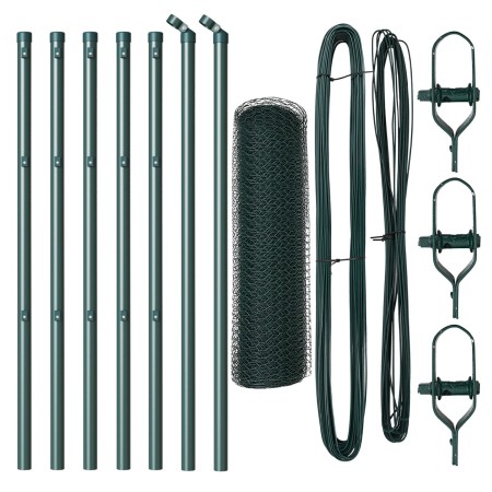 Cerca Hexagonal Verde 0.6x10 m Acero, Postes de Cerca 7 pcs Verde Ø32 mm 100 cm Acero Galvanizado by , fence posts - Ref: For...