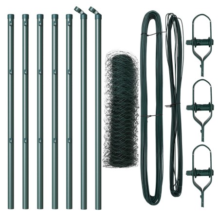 Cerca Hexagonal  Verde 0.6x10 m Acero, Postes de Cerca  7 pcs Verde Ø32 mm 100 cm Acero Galvanizado | Foro24.es | Tu tienda online para hogar, jardín y más Foro24.es