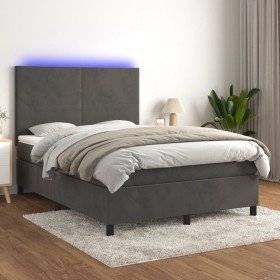 Cama box spring colchón y LED terciopelo gris oscuro 140x190 cm en Camas y somieres | Comprar online en Foro24