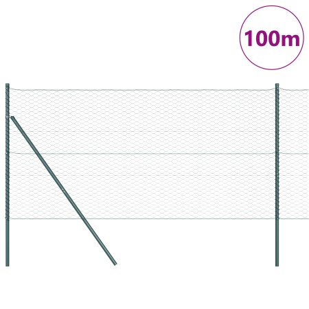 Valla Hexagonal Verde 1.2x100 m Acero, Postes de Valla 13 pcs Verde Ø32 mm 170 cm Acero Galvanizado by , fence posts - Ref: F...