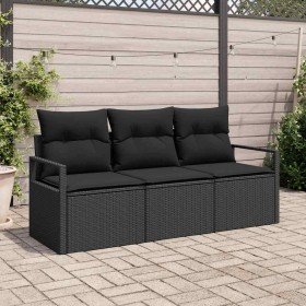 Conjunto de sofá de jardín 3 pcs Negro Poliratán