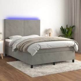 Cama box spring colchón y LED terciopelo gris claro 140x200 cm Cama box spring colchón y LED terciopelo gris claro 140x200 cm