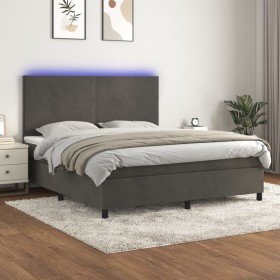 Cama box spring colchón y LED terciopelo gris oscuro 160x200 cm Cama box spring colchón y LED terciopelo gris oscuro 160x200 cm