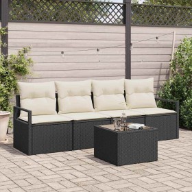 Conjunto de sofá de jardín 5 pcs Negro y crema 55 x 55 x 37 cm
