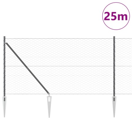 Cerca Hexagonal  Gris 1.4x25 m Acero, Postes de Cerca  con Punta 13 pcs Ø32 mm 160 cm Acero Galvanizado | Foro24.es | Tu tienda online para hogar, jardín y más Foro24.es