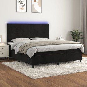 Cama box spring colchón y LED terciopelo negro 180x200 cm Cama box spring colchón y LED terciopelo negro 180x200 cm