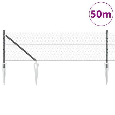 Cerca Hexagonal Gris 0,6 x 50 m Acero, Poste de Cerca con Anclaje 13 pcs Ø32 mm 80 cm Acero Galvanizado by , fence posts - Re...