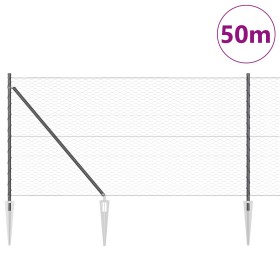 Cerca Hexagonal Gris 1x50 m Acero, Postes de Cerca con Punta 13 pcs Ø32 mm 120 cm Acero Galvanizado by , fence posts - Ref: F...