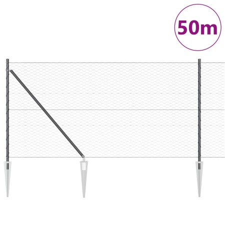 Cerca Hexagonal Gris 1x50 m Acero, Postes de Cerca con Punta 13 pcs Ø32 mm 120 cm Acero Galvanizado by , fence posts - Ref: F...