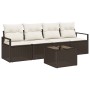 Conjunto de sofá de jardín 5 pcs Marrón y crema 55 x 55 x 37 cm