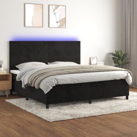 Cama box spring colchón y LED terciopelo negro 200x200 cm Cama box spring colchón y LED terciopelo negro 200x200 cm