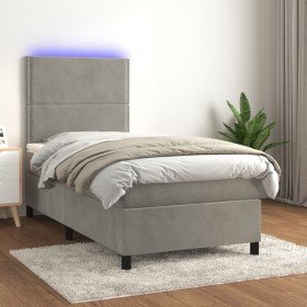 Cama box spring colchón y LED terciopelo gris claro 90x190 cm Cama box spring colchón y LED terciopelo gris claro 90x190 cm