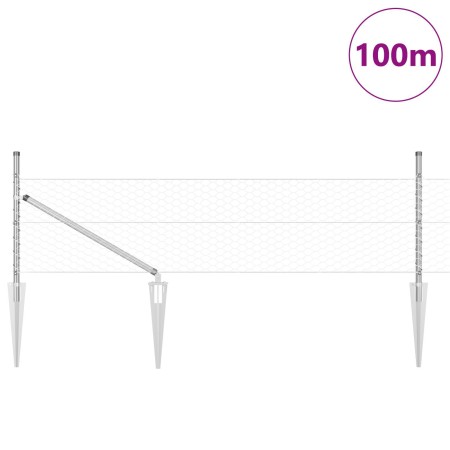 Valla Hexagonal 0.8x100 m Acero Galvanizado, Postes de Valla con Espiga 13 pcs Ø32 mm 100 cm Acero Galvanizado by , fence pos...