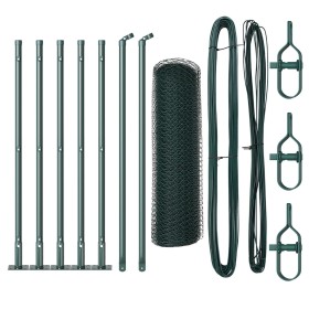 Cerca Hexagonal Verde 0.6x10 m Acero, Postes para Cerca con Placas Base 7 pcs Ø32mm 70cm Acero Galvanizado by , fence posts -...