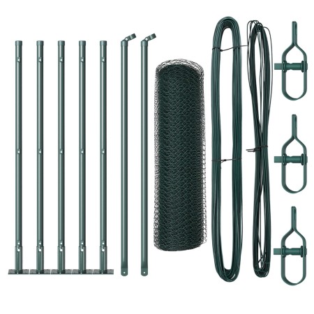 Cerca Hexagonal Verde 0.6x10 m Acero, Postes para Cerca con Placas Base 7 pcs Ø32mm 70cm Acero Galvanizado by , fence posts -...