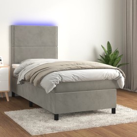 Cama box spring colchón y LED terciopelo gris claro 100x200 cm Cama box spring colchón y LED terciopelo gris claro 100x200 cm