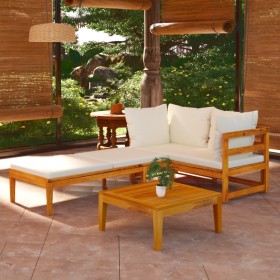 Muebles de jardín 3 pzas con cojines crema madera de acacia de vidaXL, Conjuntos de jardín - Ref: Foro24-3087278, Precio: 366...