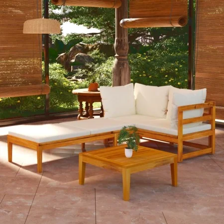 Muebles de jardín 3 pzas con cojines crema madera de acacia de vidaXL, Conjuntos de jardín - Ref: Foro24-3087278, Precio: 351...