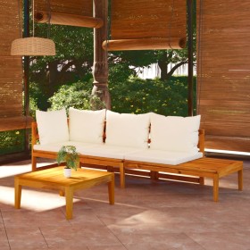 Muebles de jardín 3 pzas con cojines crema madera de acacia