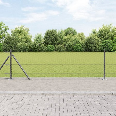 Cerca Hexagonal Gris 0.4x10 m Acero, Poste de Cerca con Placas de Base 7 pcs Ø32mm 50cm Acero Galvanizado by , fence posts - ...