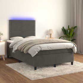 Cama box spring colchón y LED terciopelo gris oscuro 120x200 cm Cama box spring colchón y LED terciopelo gris oscuro 120x200 cm