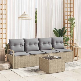 Conjunto de sofá de jardín 5 pcs Beige y gris 55 x 55 x 37 cm
