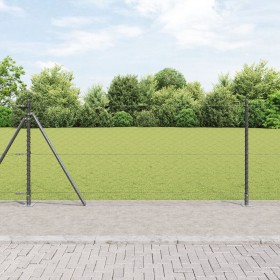 Cerca Hexagonal Gris 0.8x100 m Acero, Postes de Cerca con Placas de Base 13 pcs Ø32mm 90cm Acero Galvanizado by , fence posts...