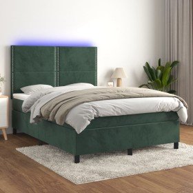 Cama box spring colchón y LED terciopelo verde oscuro 140x190cm Cama box spring colchón y LED terciopelo verde oscuro 140x190cm