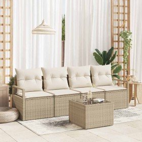 Conjunto de sofá de jardín 5 pcs Beige y Crema 55 x 55 x 37 cm