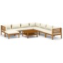 9-teiliges Gartenmöbel-Set mit cremefarbenen Kissen aus massiver Akazie. von vidaXL, Gartensets - Ref: Foro24-3086945, Preis:...