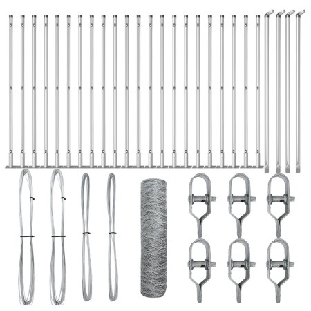 Cerca hexagonal 0.8x50 m Acero galvanizado, Postes de cerca con bases 13 pcs Ø32mm 90cm Acero galvanizado by , fence posts - ...