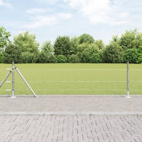 Cerca Hexagonal 0.4x100 m Acero Galvanizado, Postes para Cerca con Placas Base 13 pcs Ø32mm 50cm Acero Galvanizado by , fence...
