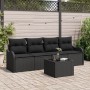 Conjunto de Sofás de Jardín de 5 Piezas con Cojines de Ratán Negro, Sofá de Jardín de 2 Plazas con Almacenaje y Cojines by , ...