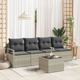 Conjunto de sofá de jardín 5 pcs Gris claro y gris oscuro