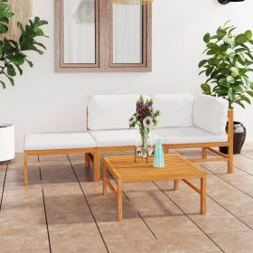 Set de muebles de jardín 4 pzas madera de teca y cojines crema