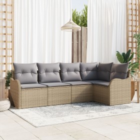 Set de 5 Sofás de Jardín con Cojines Beige de Ratán, Sofá de Jardín de 2 Plazas con Almacenamiento y Cojines Beige von , Outd...