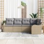 Set de 5 Sofás de Jardín con Cojines Beige de Ratán, Sofá de Jardín de 2 Plazas con Almacenamiento y Cojines Beige by , Outdo...