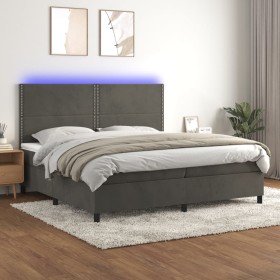 Cama box spring colchón y LED terciopelo gris oscuro 200x200 cm Cama box spring colchón y LED terciopelo gris oscuro 200x200 cm