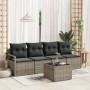 Conjunto Sofás Jardín 5 Piezas con Cojines Gris Poliratán, Sofá Jardín 2 Plazas con Almacenamiento y Cojines Gris Poliratán b...