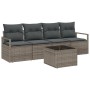 Conjunto Sofás Jardín 5 Piezas con Cojines Gris Poliratán, Sofá Jardín 2 Plazas con Almacenamiento y Cojines Gris Poliratán b...
