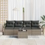 Conjunto Sofás Jardín 5 Piezas con Cojines Gris Poliratán, Sofá Jardín 2 Plazas con Almacenamiento y Cojines Gris Poliratán b...