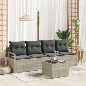 Juego de Sofá de Jardín de 5 Piezas con Cojines Gris Claro, Sofá de Jardín de 2 Plazas con Almacenamiento y Cojines Gris by ,...