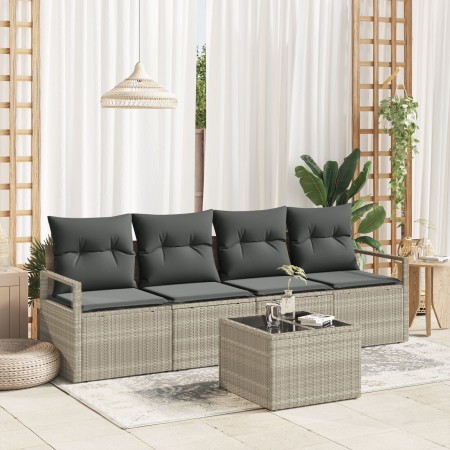 Juego de Sofá de Jardín de 5 Piezas con Cojines Gris Claro, Sofá de Jardín de 2 Plazas con Almacenamiento y Cojines Gris by ,...