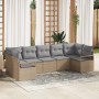 Conjunto de Sofá de Jardín de 7 Piezas con Cojines Beige de Ratán, Sofá de Jardín de 2 Plazas con Almacenamiento y Cojines Be...