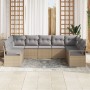 Conjunto de Sofá de Jardín de 7 Piezas con Cojines Beige de Ratán, Sofá de Jardín de 2 Plazas con Almacenamiento y Cojines Be...