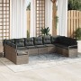 Set de Sofá de Jardín de 10 Piezas con Cojines Ratán Gris, Sofá de Jardín de 2 Plazas con Almacenamiento y Cojines Ratán Gris...