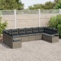 Set de Sofá de Jardín de 10 Piezas con Cojines Ratán Gris, Sofá de Jardín de 2 Plazas con Almacenamiento y Cojines Ratán Gris...