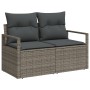 Set de Sofá de Jardín de 10 Piezas con Cojines Ratán Gris, Sofá de Jardín de 2 Plazas con Almacenamiento y Cojines Ratán Gris...